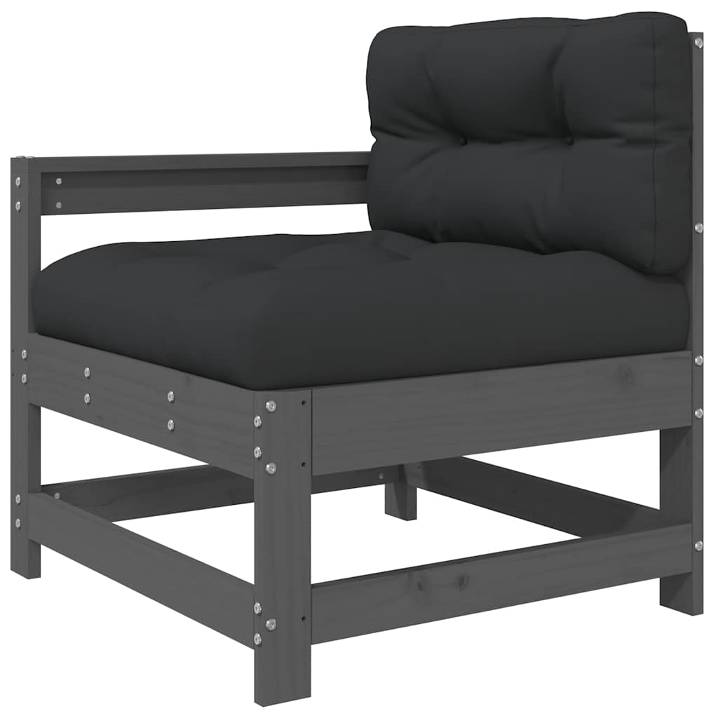 3 Pcs conjunto lounge jardim c/ almofadões madeira maciça cinza