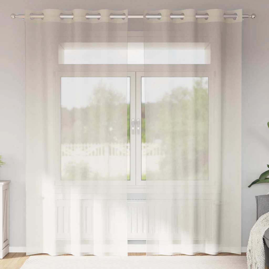 Cortinas de voile com ilhós 2 pcs creme 140x245 cm