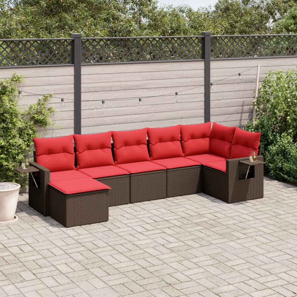Conjunto de sofá de jardim com 7 peças e almofadas em rattan sintético marrom