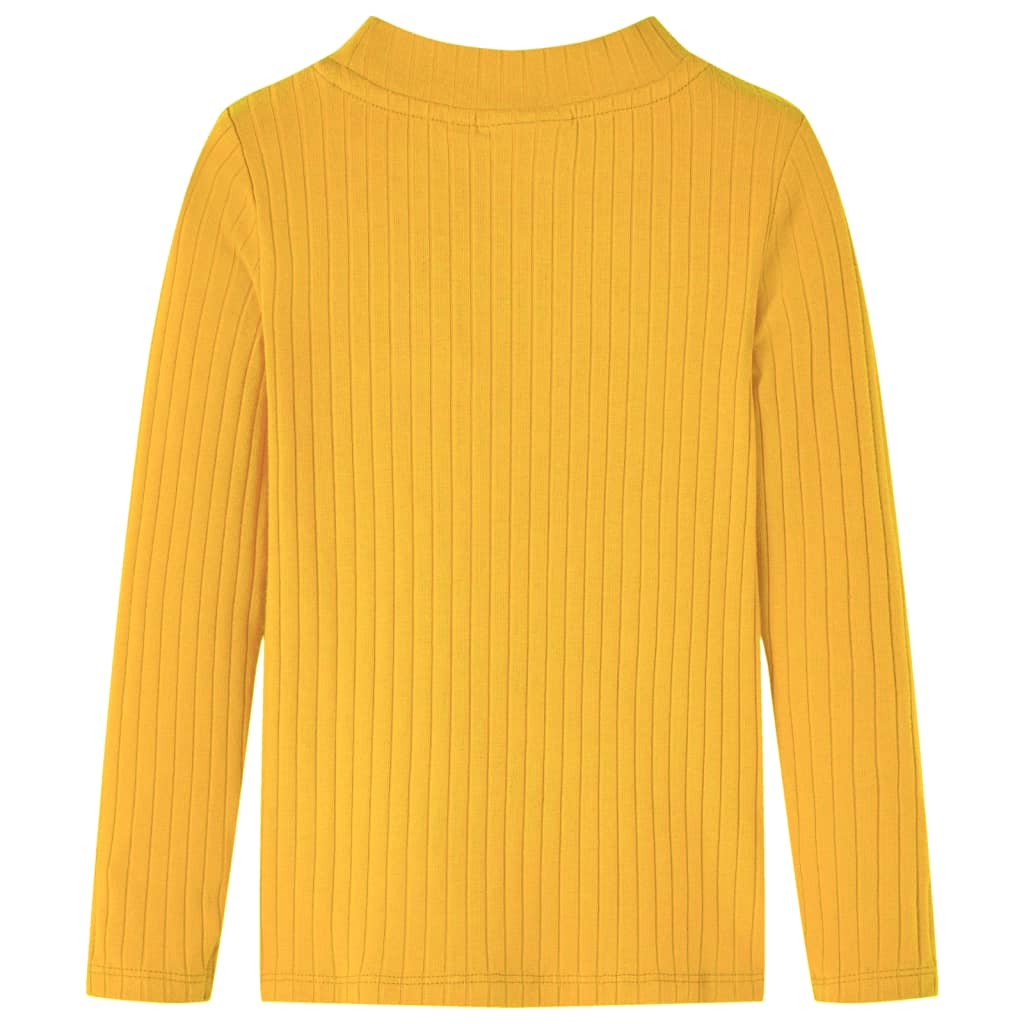 T-shirt manga comprida p/ criança malha canelada ocre-escuro 104