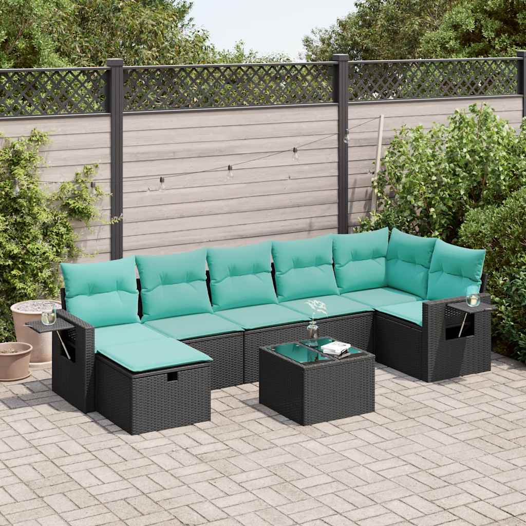 8 Pcs conjunto sofás de jardim com almofadões vime PE preto