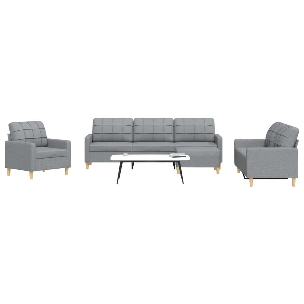 4 Pcs conjunto de sofás com apoio de pés tecido cinzento-claro