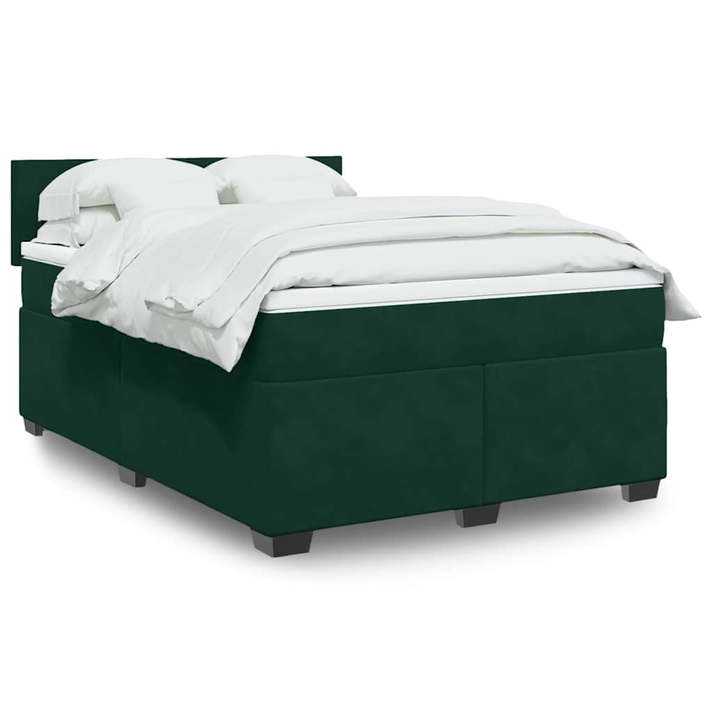 Cama com molas/colchão 160x200 cm veludo verde-escuro