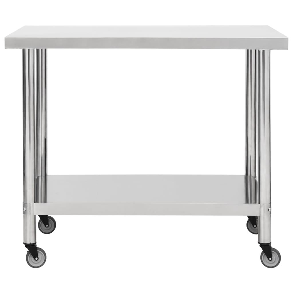 Mesa de trabalho de cozinha c/ rodas aço inoxidável 100x45x85cm