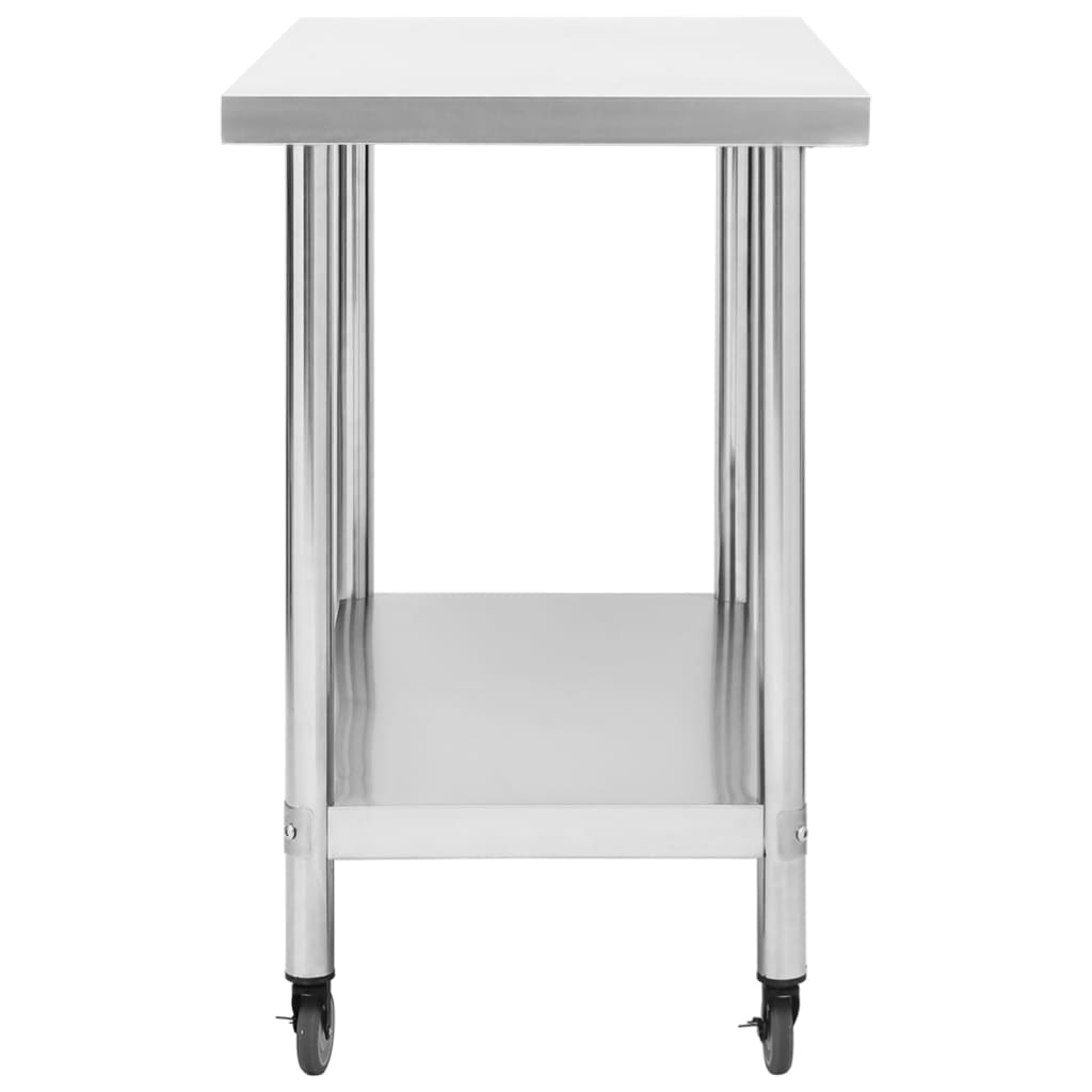 Mesa de trabalho de cozinha c/ rodas aço inoxidável 100x45x85cm