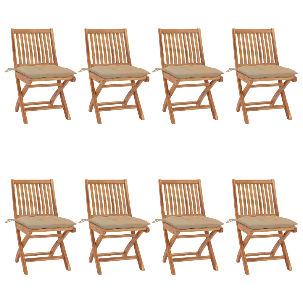 Cadeiras de jardim dobráveis c/ almofadões 8 pcs teca maciça