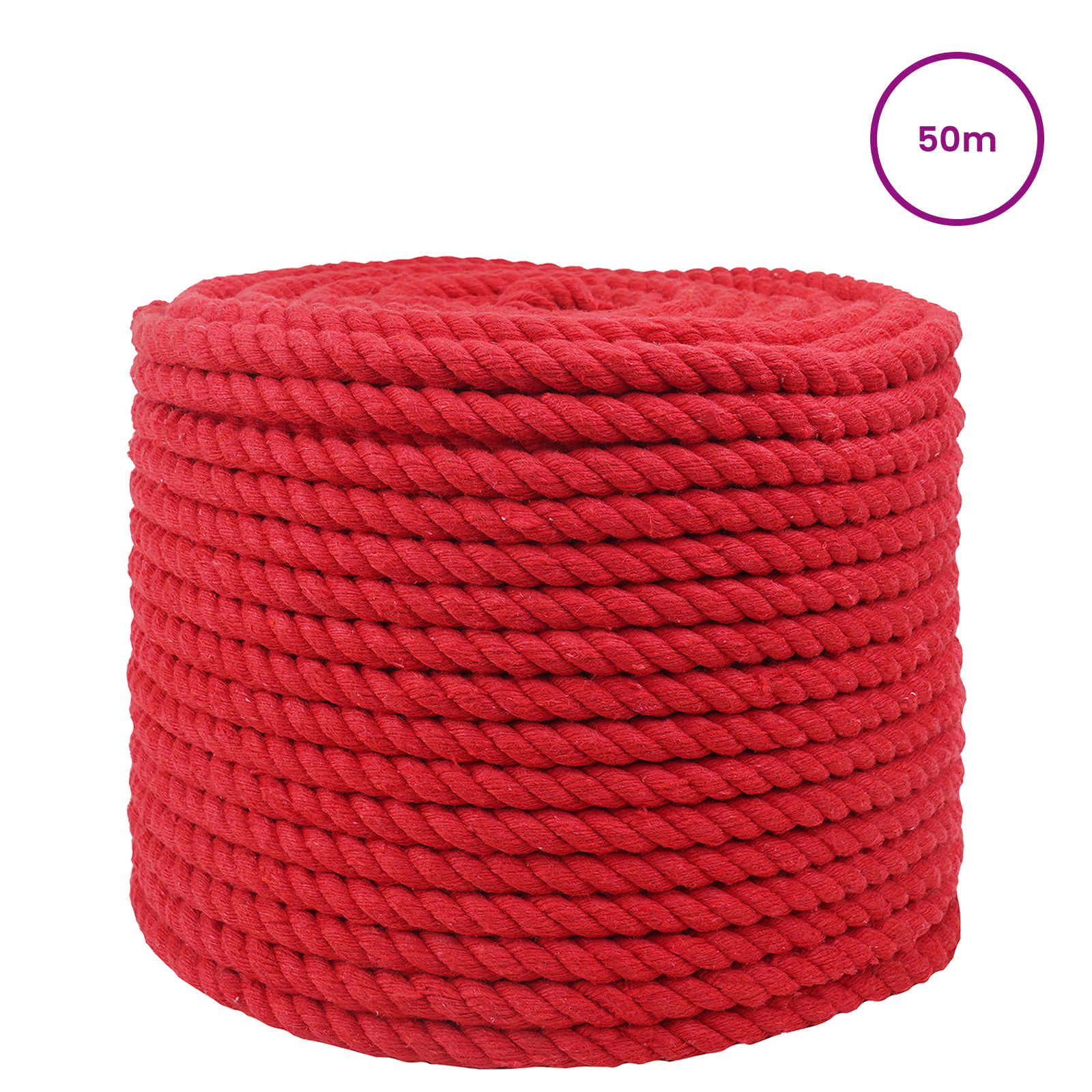 Corda de algodão 12 mm 50 m vermelho 100% algodão