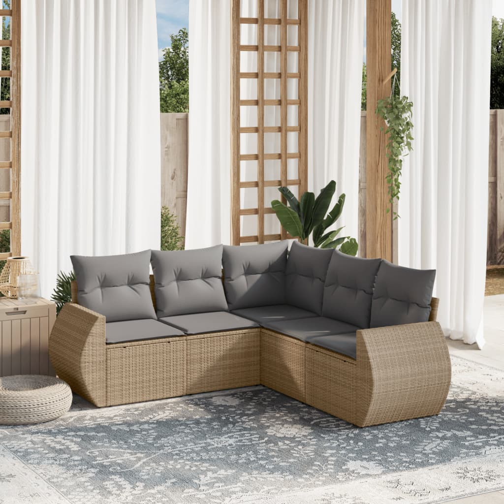 5 Pcs conjunto de sofás p/ jardim com almofadões vime PE bege