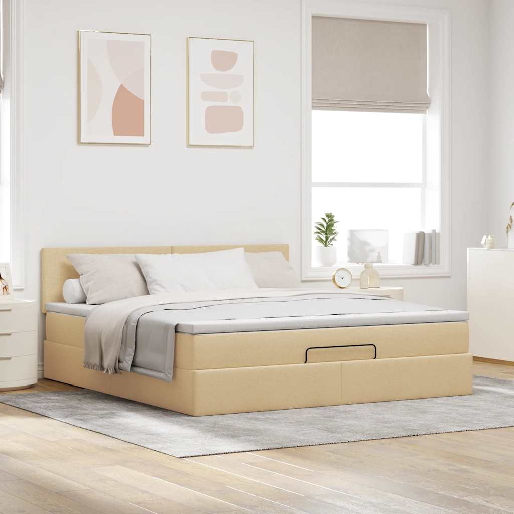 Estrutura de cama otomana com creme de colchão 180x200cm tecido