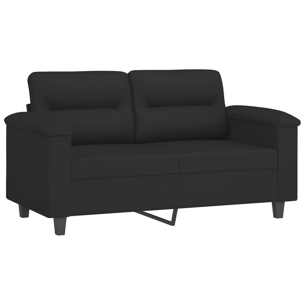 3 Pcs conjunto sofás c/ almofadas tecido de microfibra preto