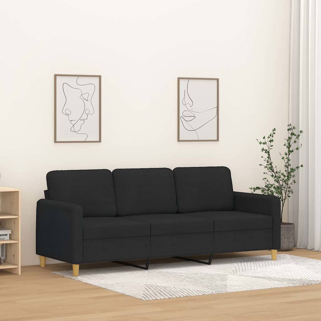 Sofá de 3 lugares tecido 180 cm preto