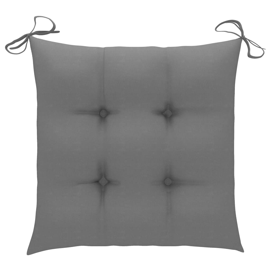 Cadeiras de jardim c/ almofadões cinzentos 3 pcs teca maciça