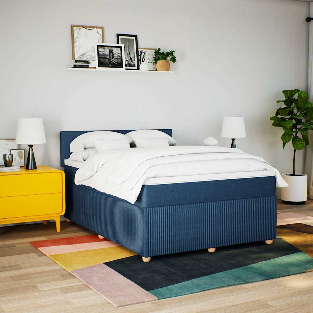 Cama com molas/colchão 160x200 cm tecido azul