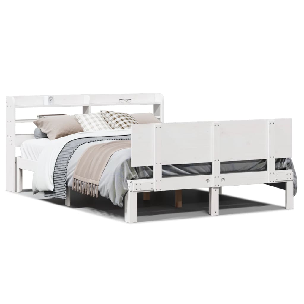 Estrutura de cama c/ cabeceira 150x200 cm pinho maciço branco