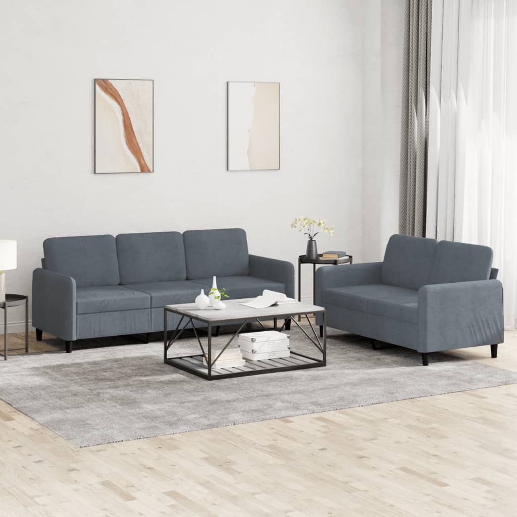 2 Pcs conjunto de sofás veludo cinzento-escuro
