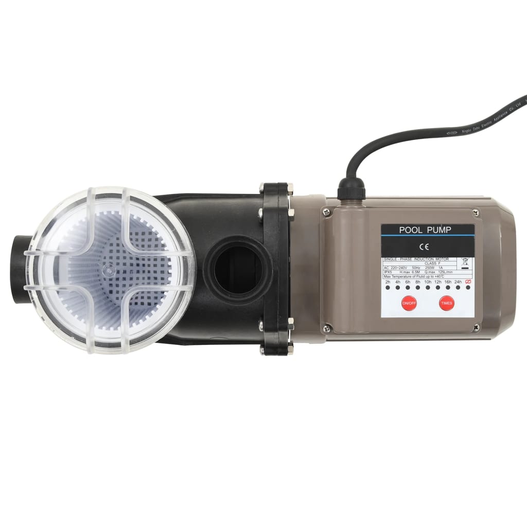 Bomba de piscina com temporizador preto 0,25 hp 8000 l/h