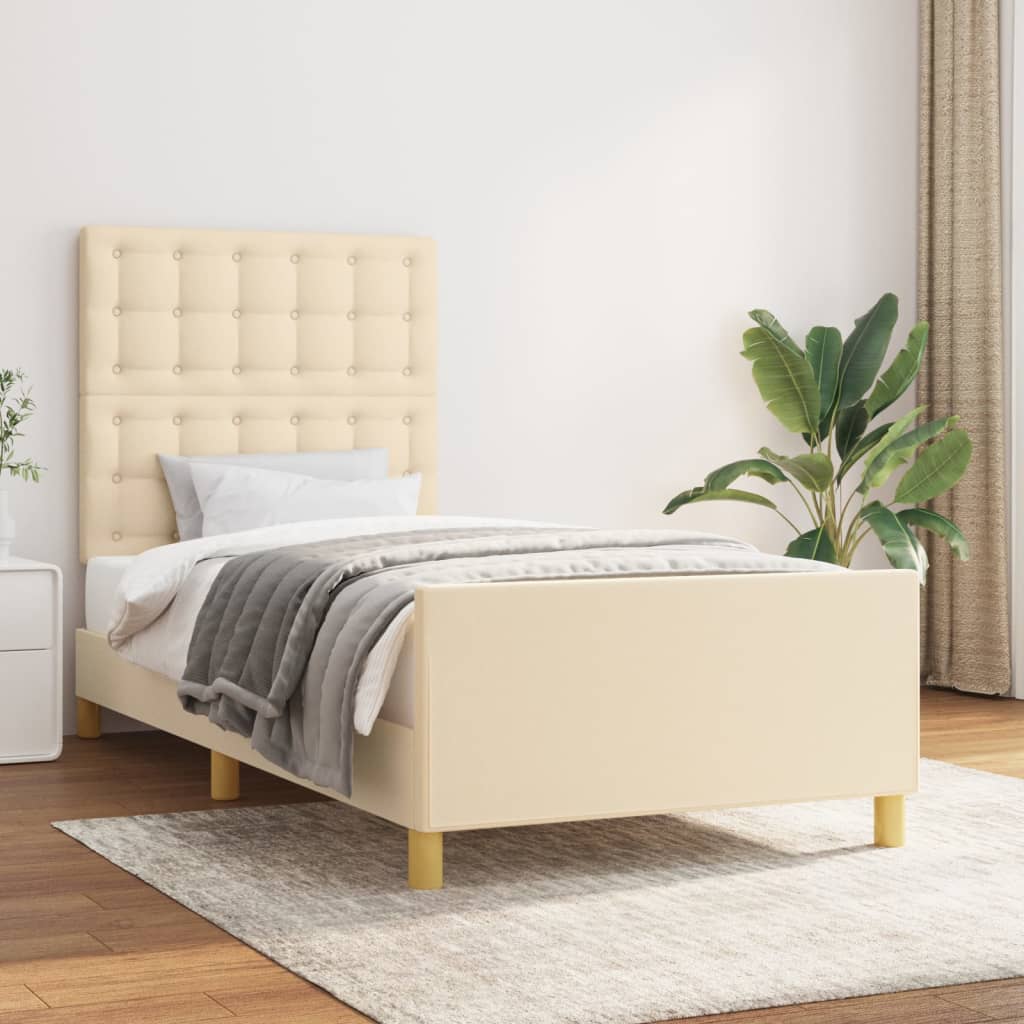 Estrutura de cama sem colchão 100x200 cm tecido cor creme