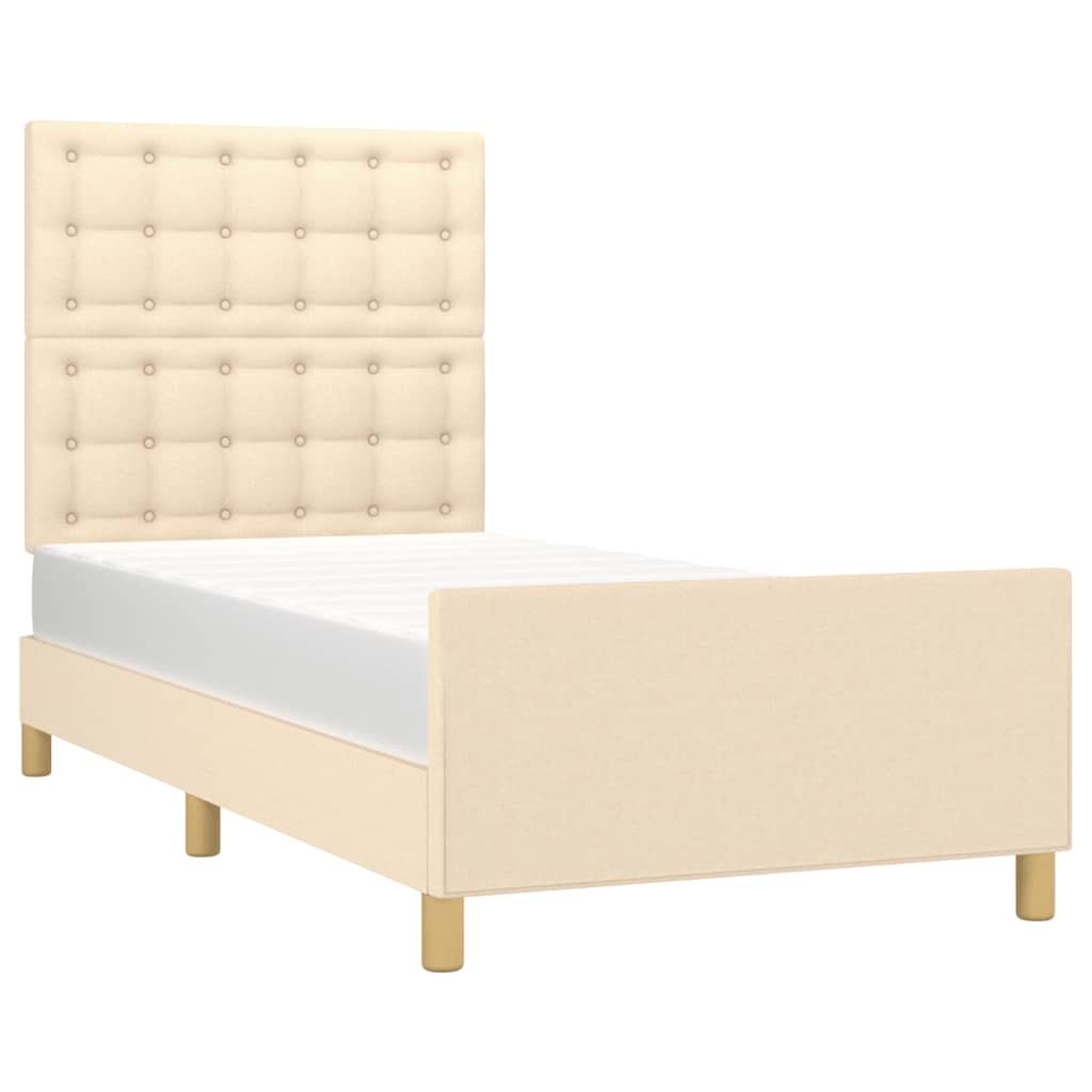 Estrutura de cama sem colchão 100x200 cm tecido cor creme