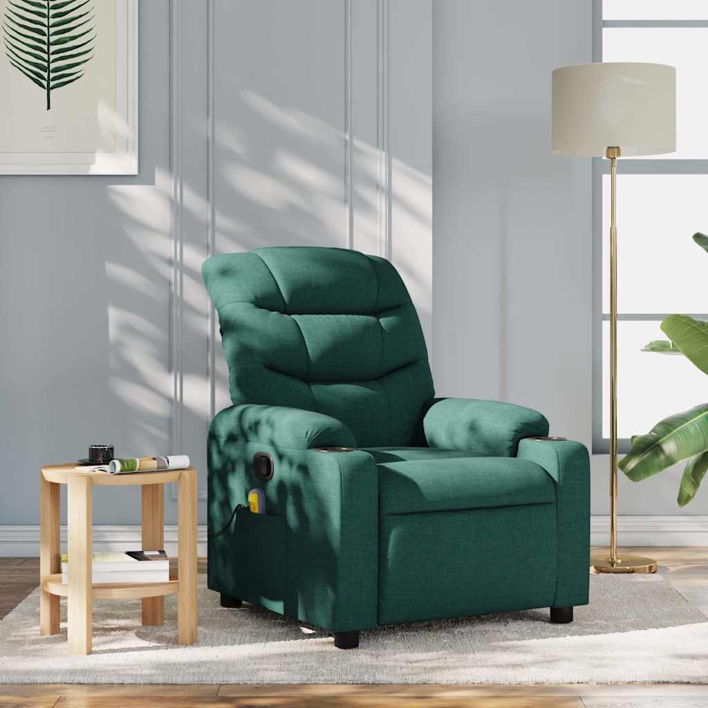 Poltrona de massagem reclinável em tecido verde escuro