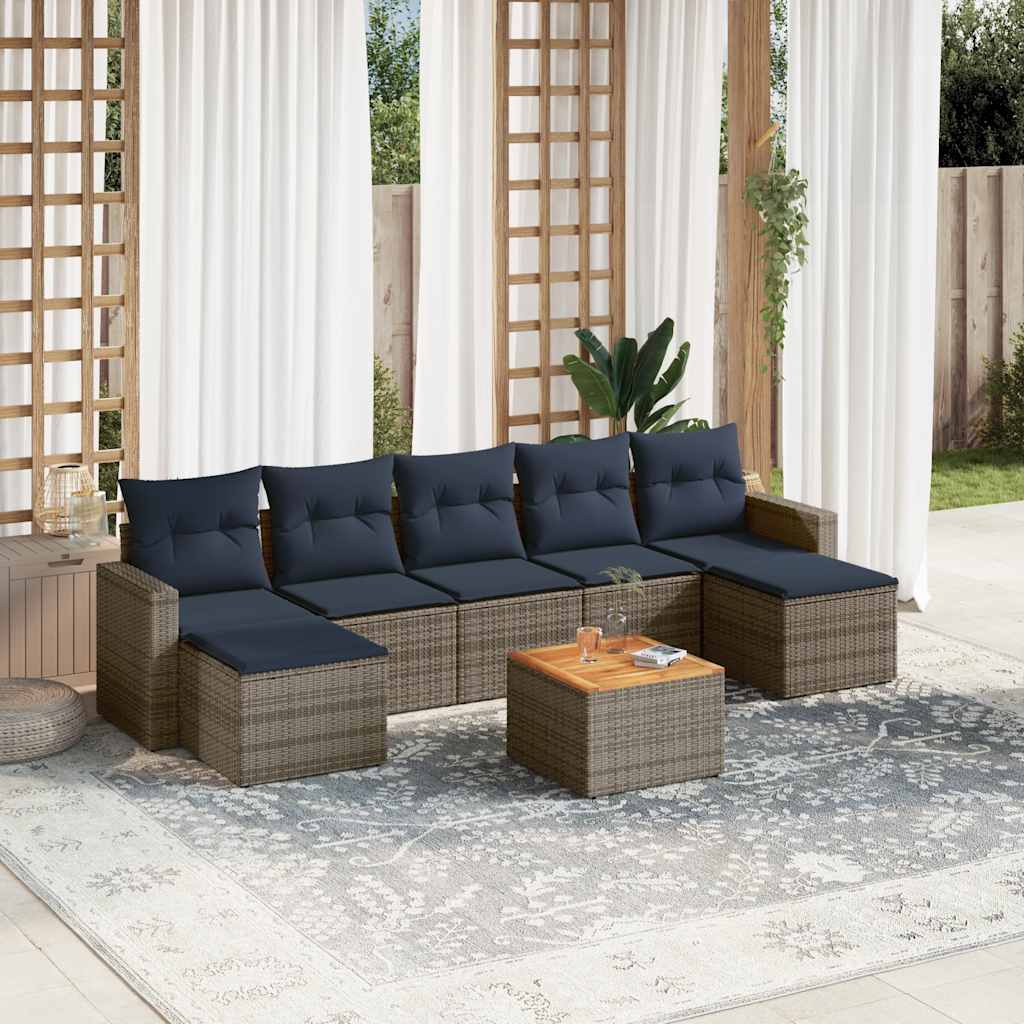 Conjunto de sofá de jardim com 8 peças e almofadas em rattan sintético cinza