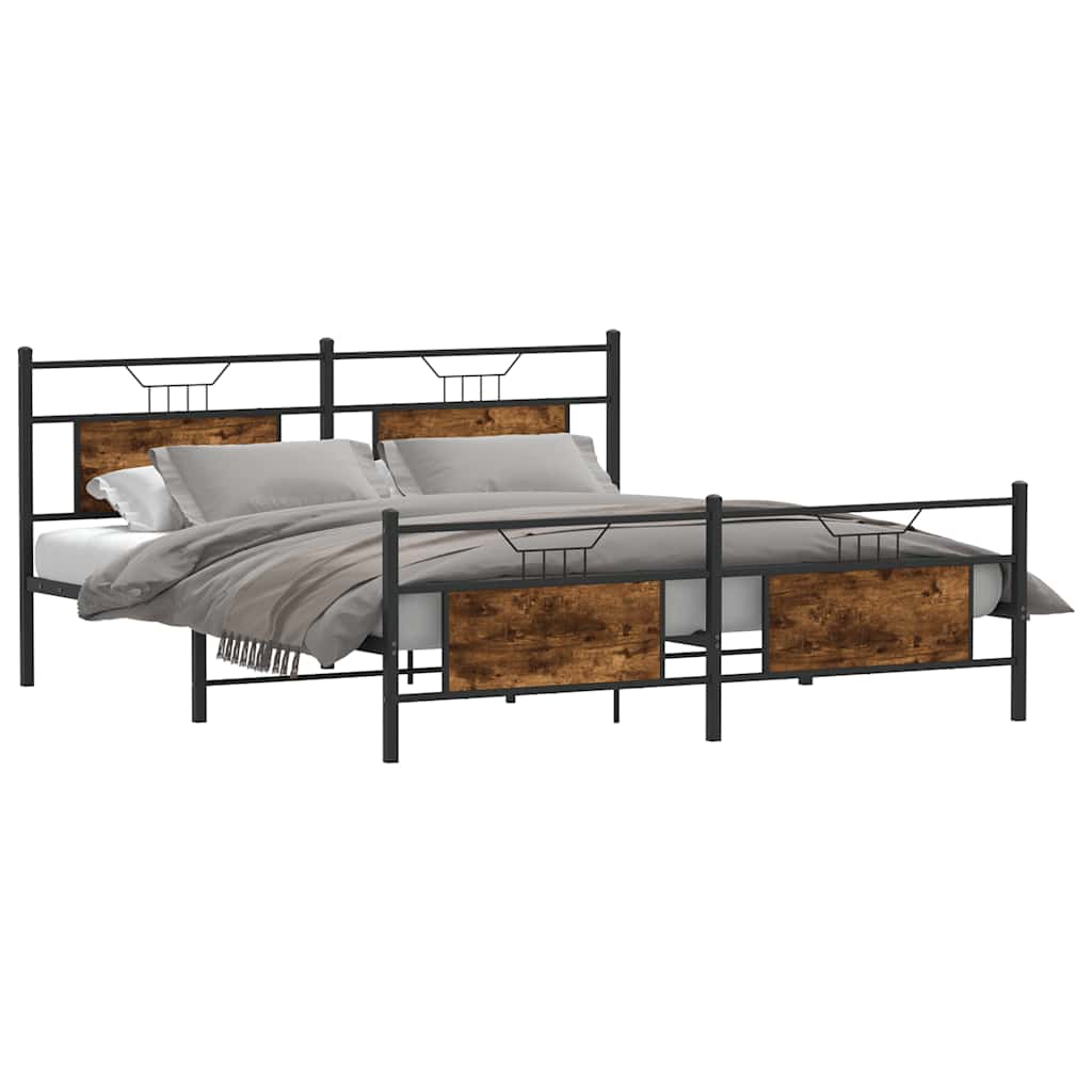 Estrutura de cama sem colchão 183x213cm metal carvalho fumado
