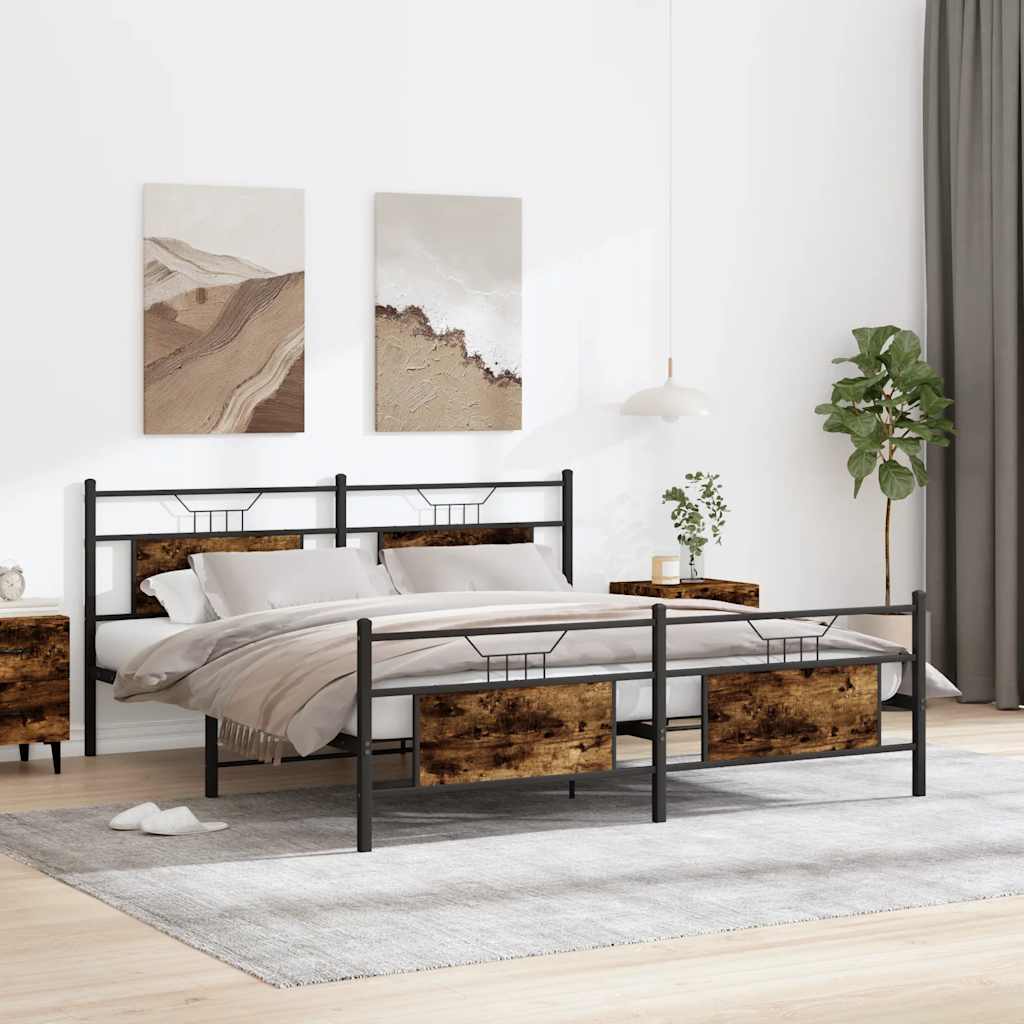 Estrutura de cama sem colchão 183x213cm metal carvalho fumado