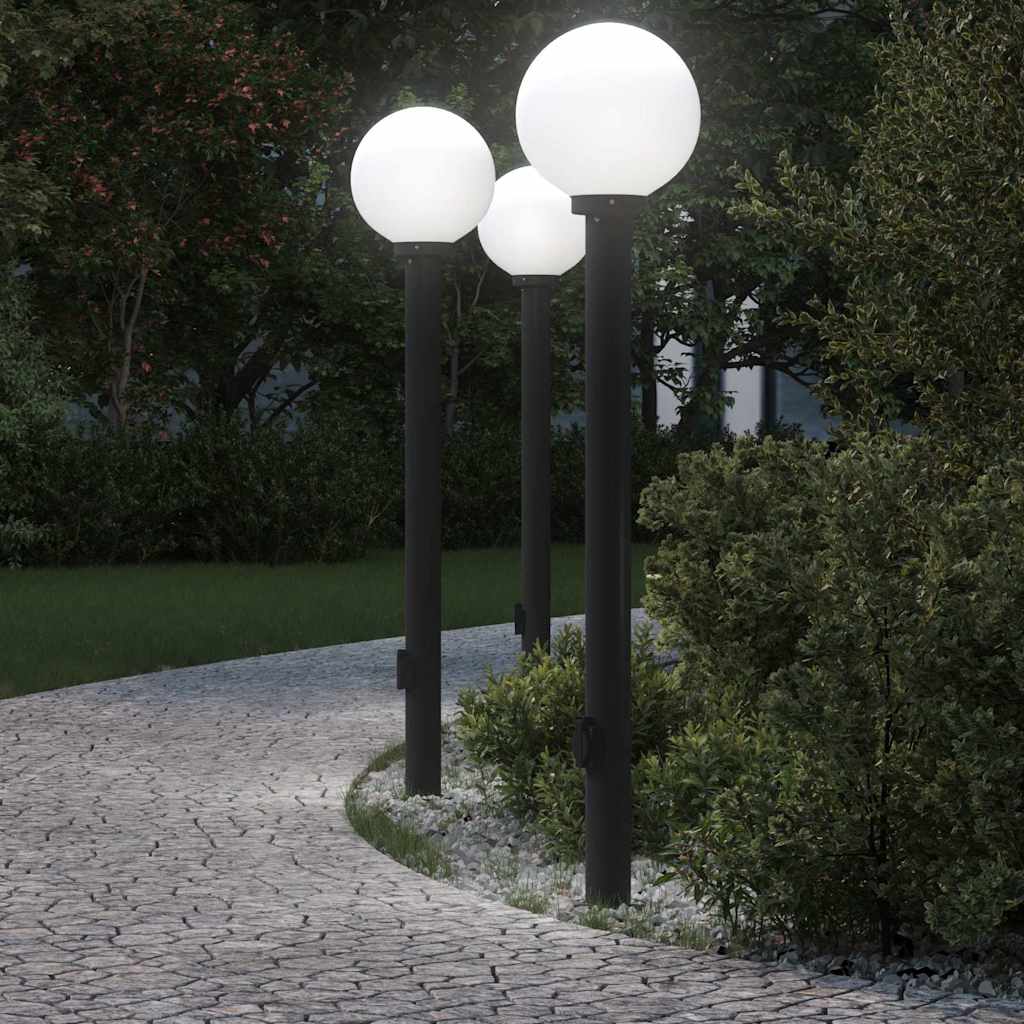 Luminárias de poste com tomada, 3 peças, 120 cm, pretas, IP44