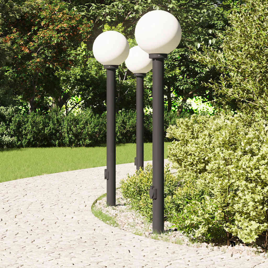 Luminárias de poste com tomada, 3 peças, 120 cm, pretas, IP44