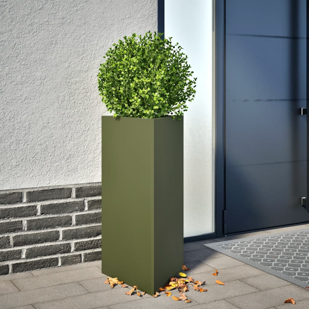 Vaso/floreira jardim triangular 40x34,5x75cm aço verde-azeitona