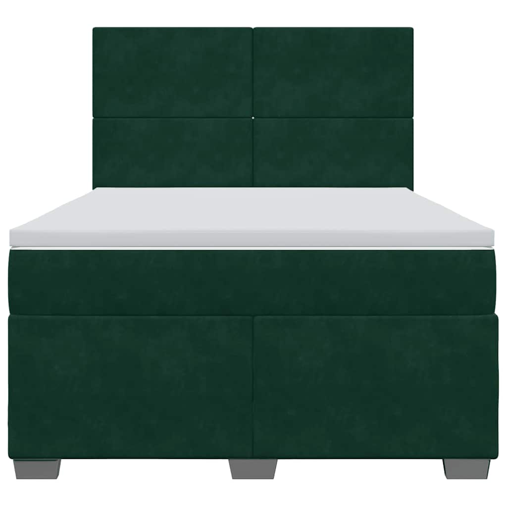Cama com molas/colchão 160x200 cm veludo verde-escuro