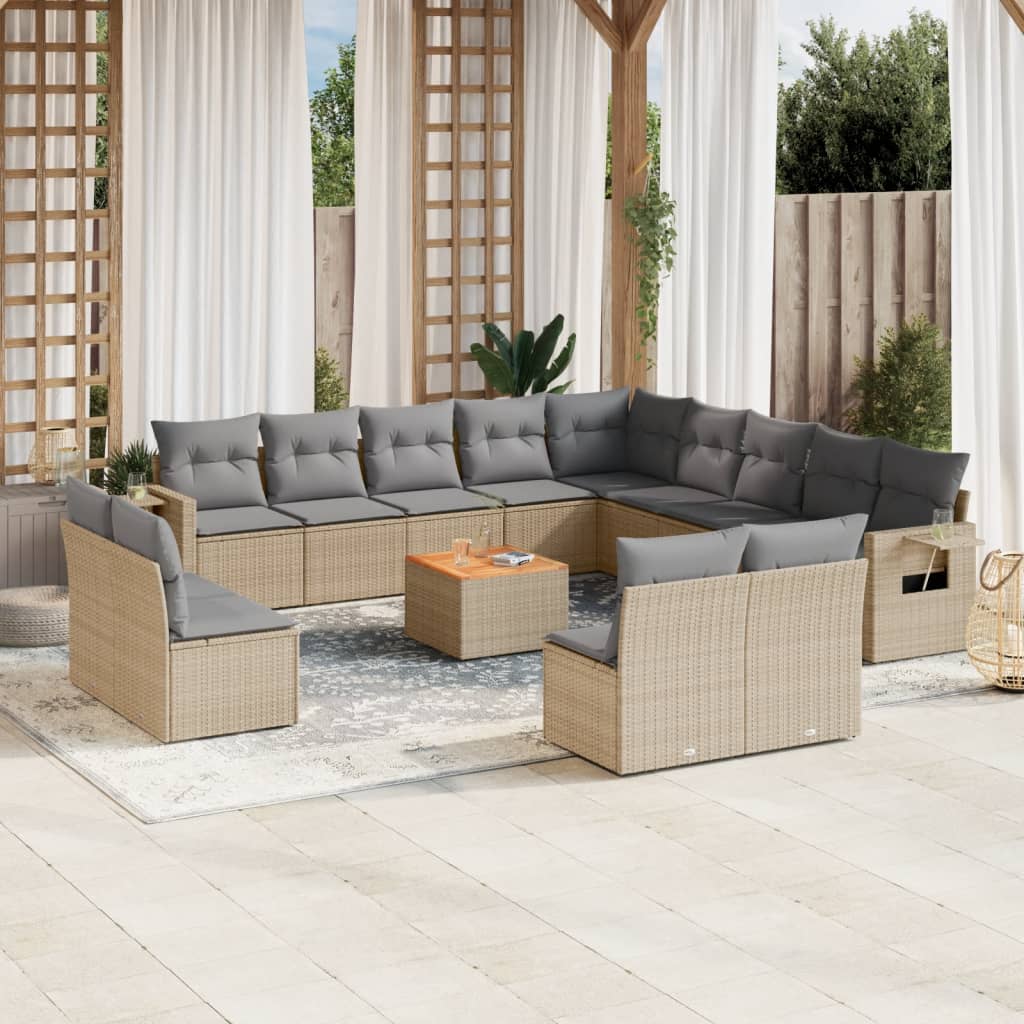 14 Pcs conjunto de sofás p/ jardim com almofadões vime PE bege