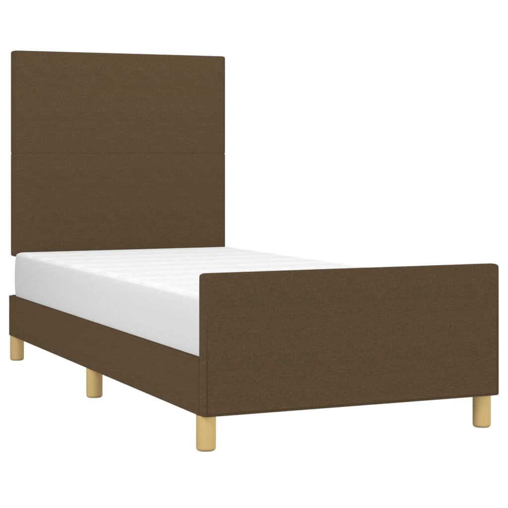 Estrutura de cama sem colchão 100x200 cm tecido castanho-escuro