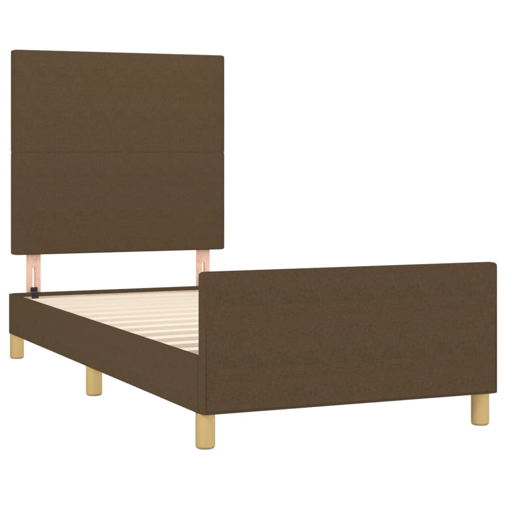 Estrutura de cama sem colchão 100x200 cm tecido castanho-escuro
