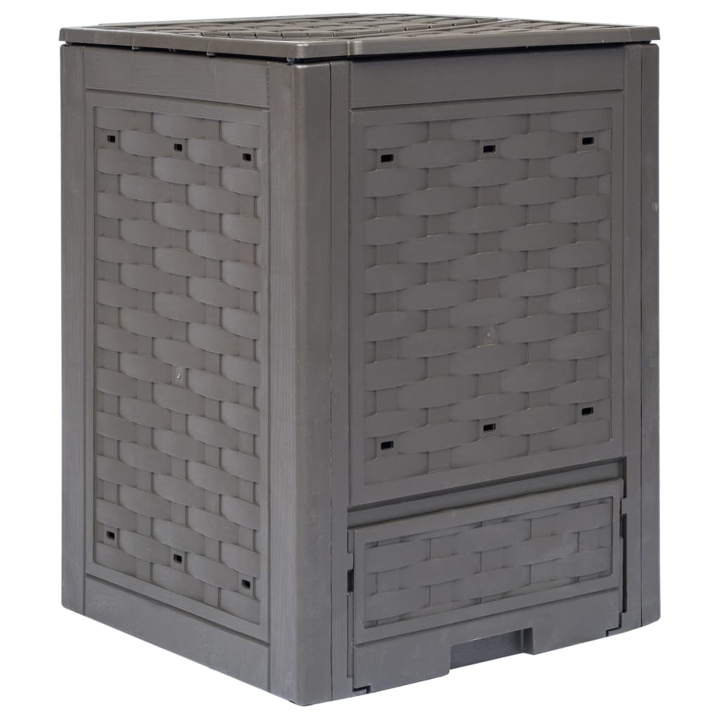 Compostor de jardim 60x60x83 cm 300 l plástico vime castanho