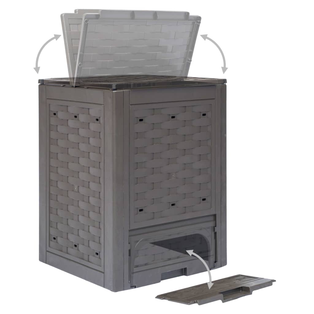 Compostor de jardim 60x60x83 cm 300 l plástico vime castanho