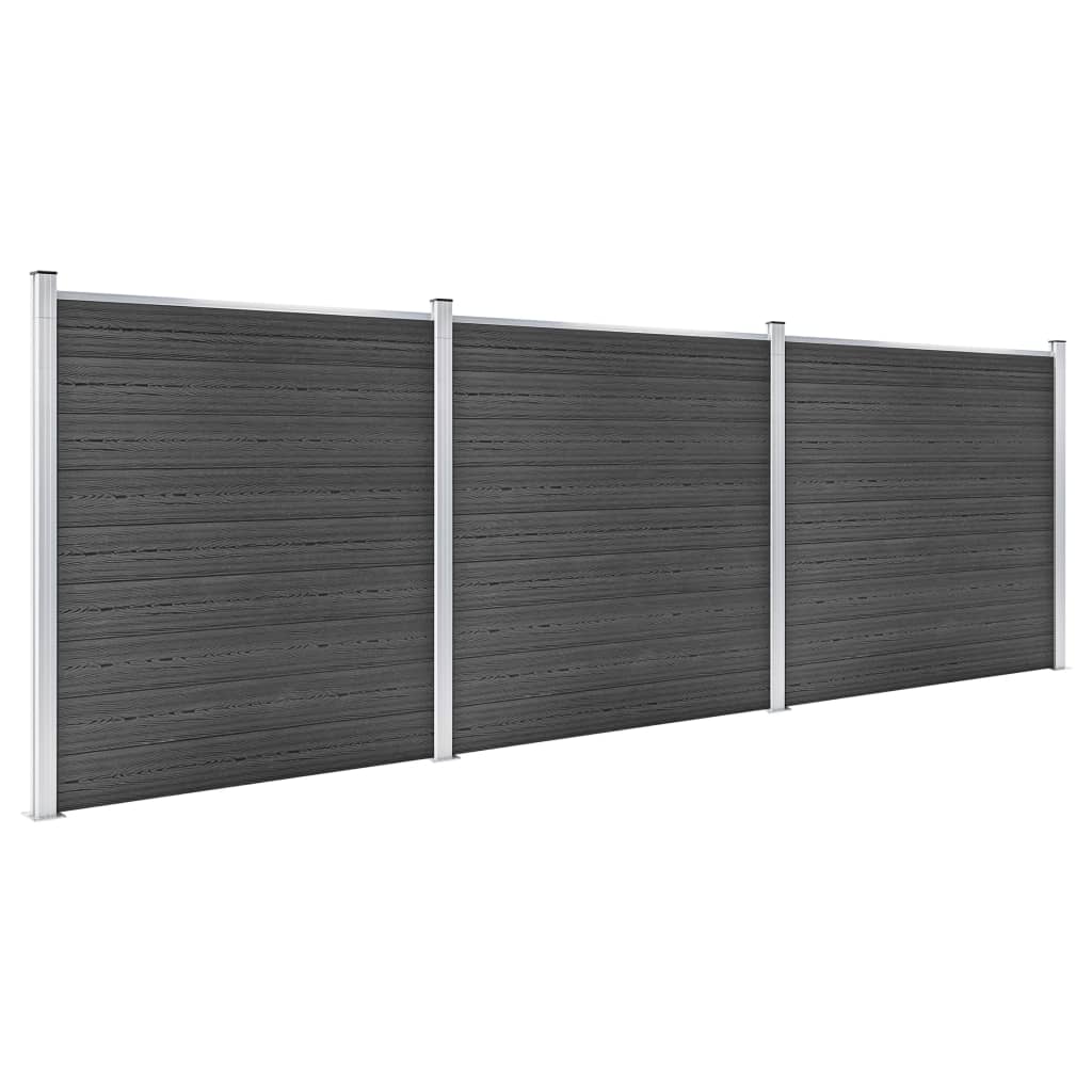 Conjunto de painel de vedação wpc 526x186 cm preto