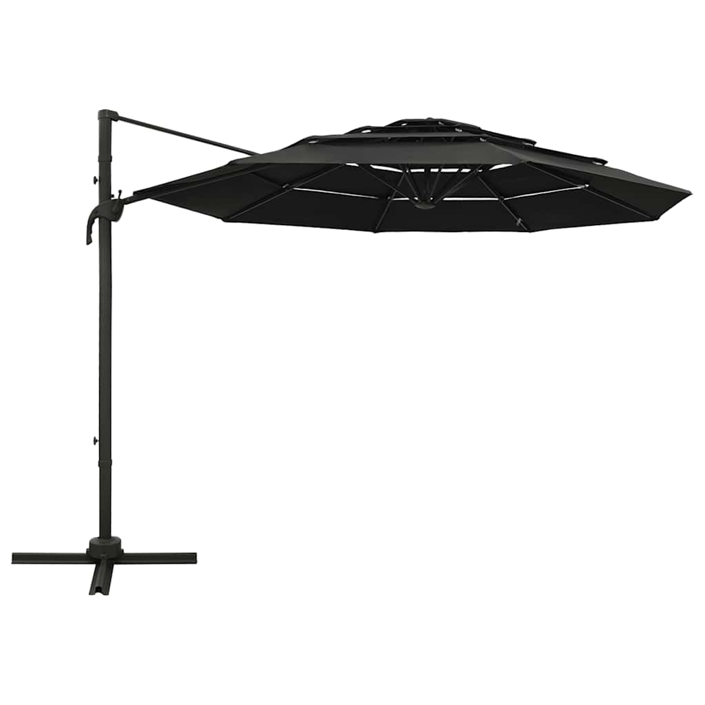 Guarda-sol de jardim 4 camadas c/ poste de alumínio 3x3 m preto