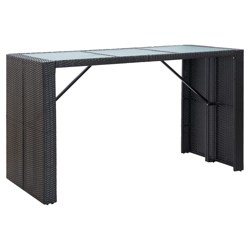 7 Pcs conjunto bar para jardim c/ almofadões vime PE preto