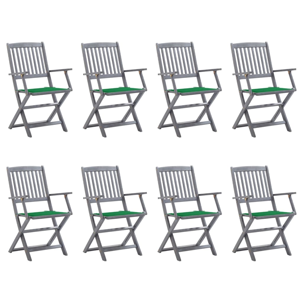 Cadeiras de exterior dobráveis 8pcs c/ almofadões acácia maciça