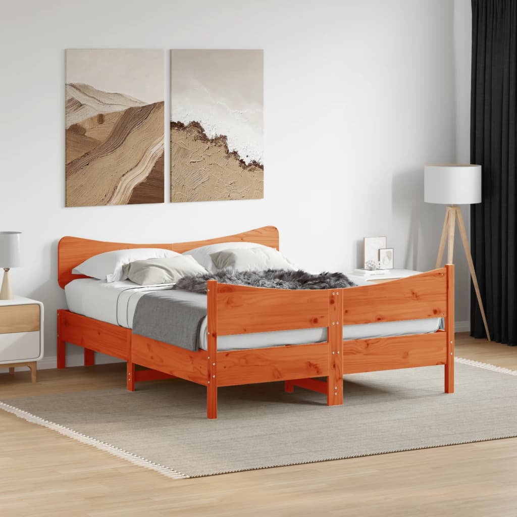 Cama sem colchão 150x200 cm madeira pinho maciça castanho-mel