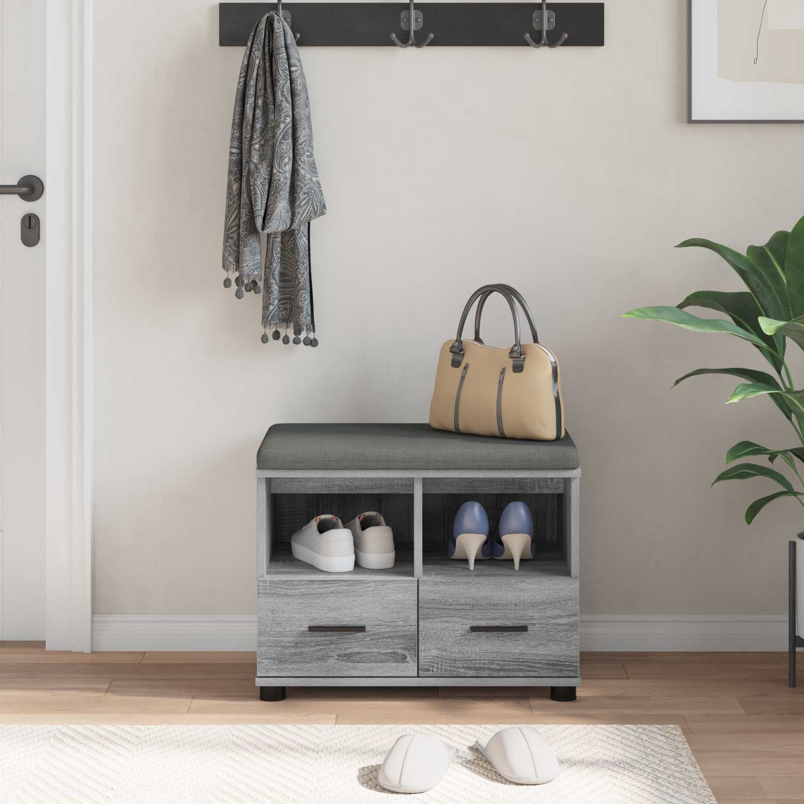 Banco de hall com almofada sonoma cinza 60 x 38 x 46 cm