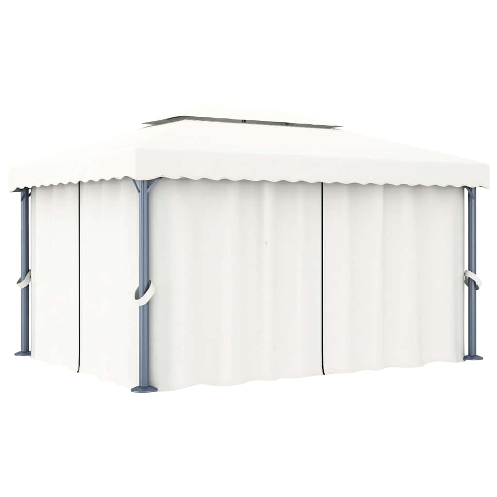 Gazebo com cortinas e cordões de luzes LED 4x3 m branco nata