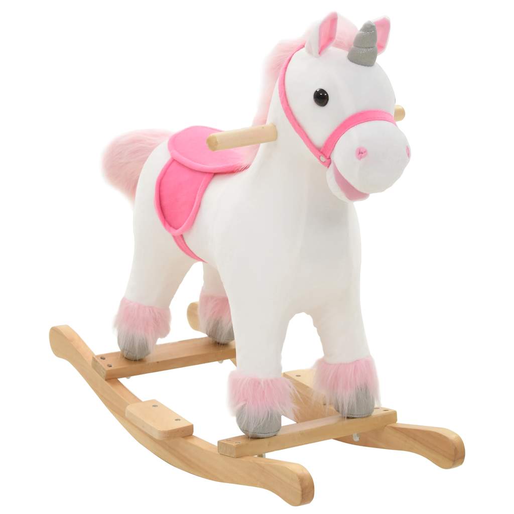 Animal de baloiçar unicórnio pelúcia 65x32x58 cm branco e rosa