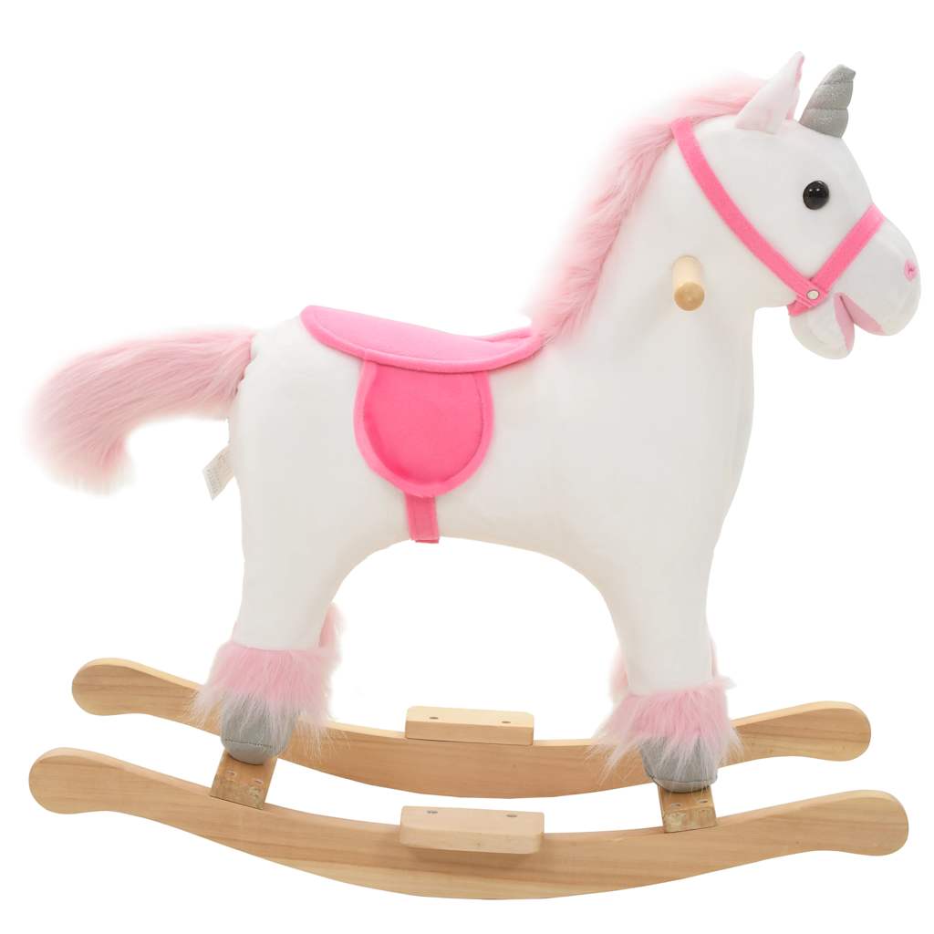 Animal de baloiçar unicórnio pelúcia 65x32x58 cm branco e rosa