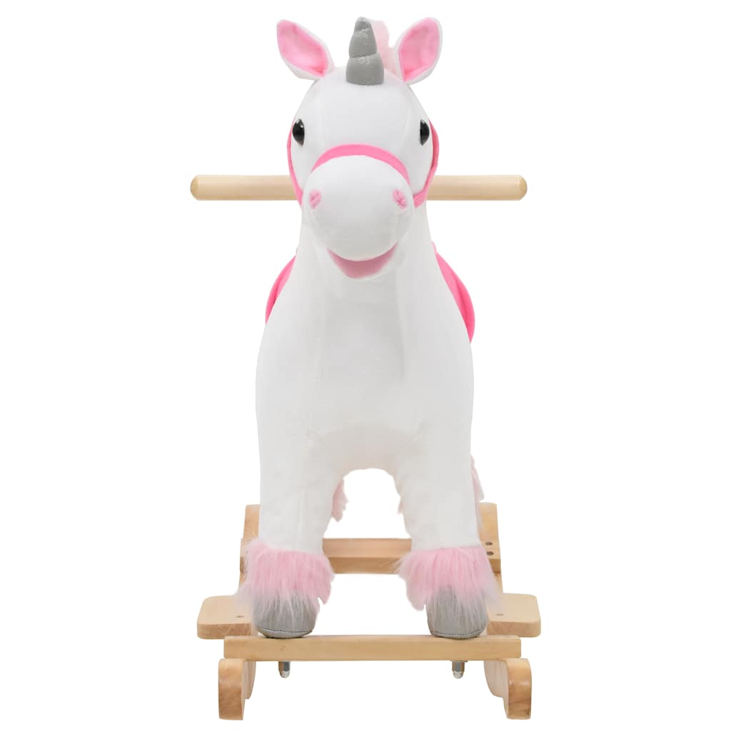 Animal de baloiçar unicórnio pelúcia 65x32x58 cm branco e rosa
