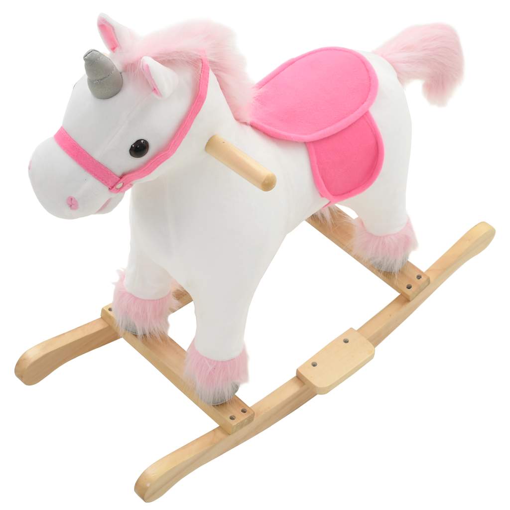 Animal de baloiçar unicórnio pelúcia 65x32x58 cm branco e rosa