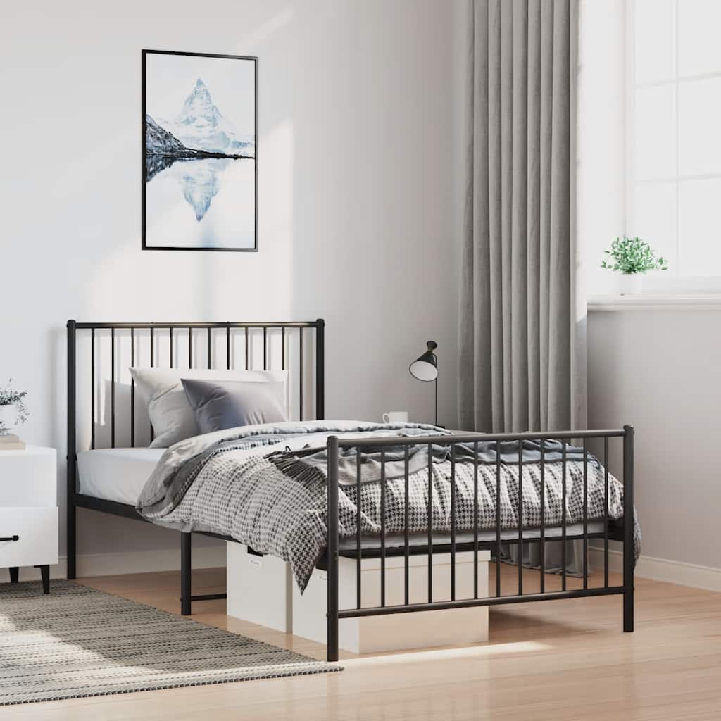 Estrutura de cama com cabeceira e pés 100x190 cm metal preto