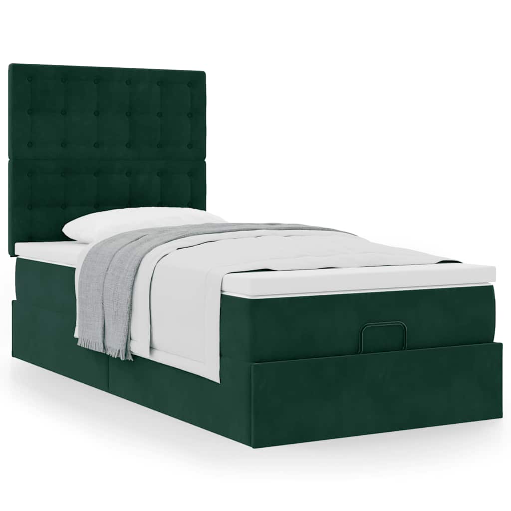 Estrutura cama otomana colchões 90x190cm veludo verde escuro