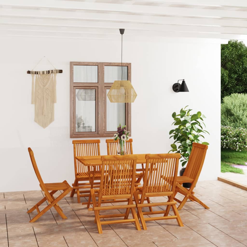 7 Pcs conjunto de jantar para jardim madeira de teca maciça