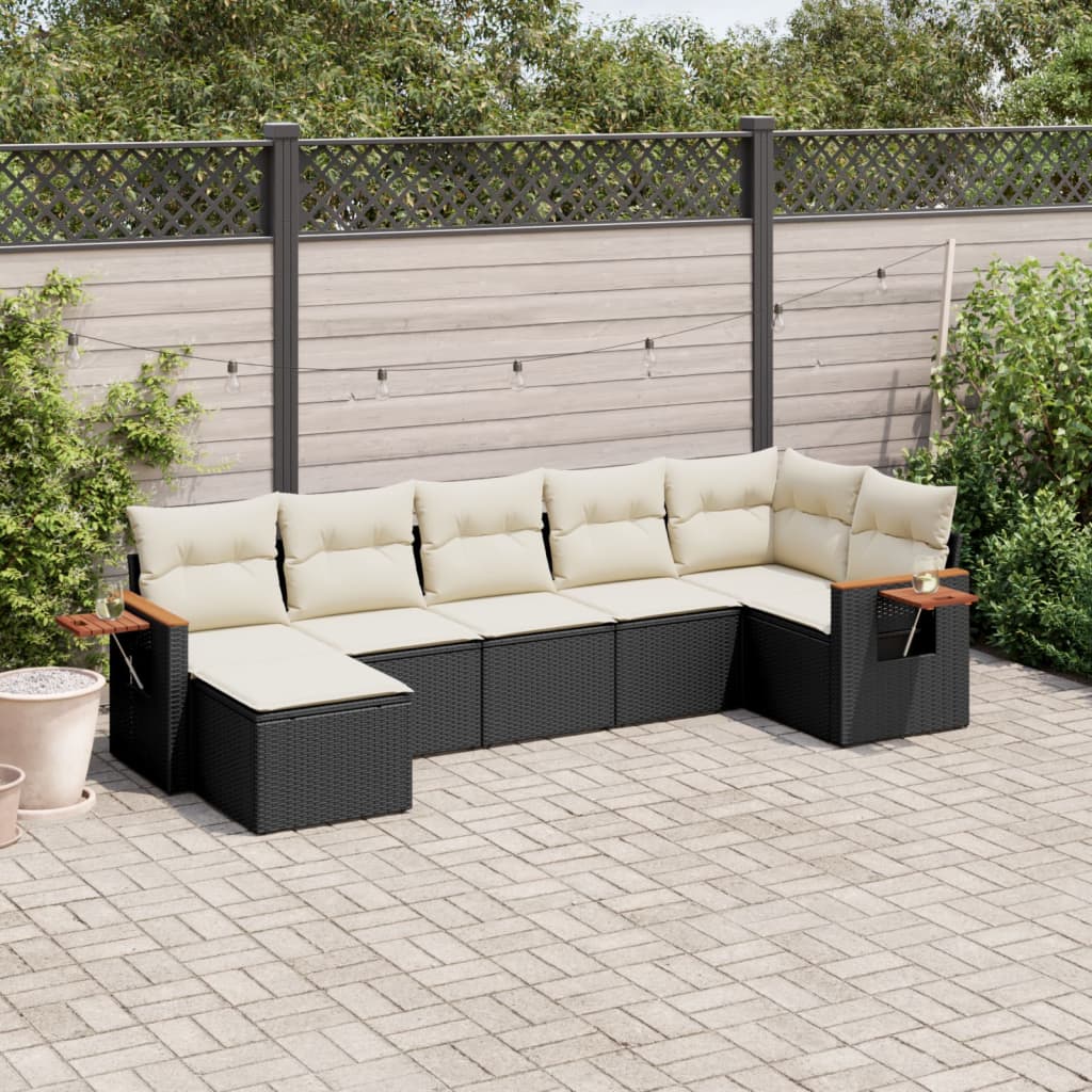7 Pcs conjunto de sofás p/ jardim c/ almofadões vime PE preto